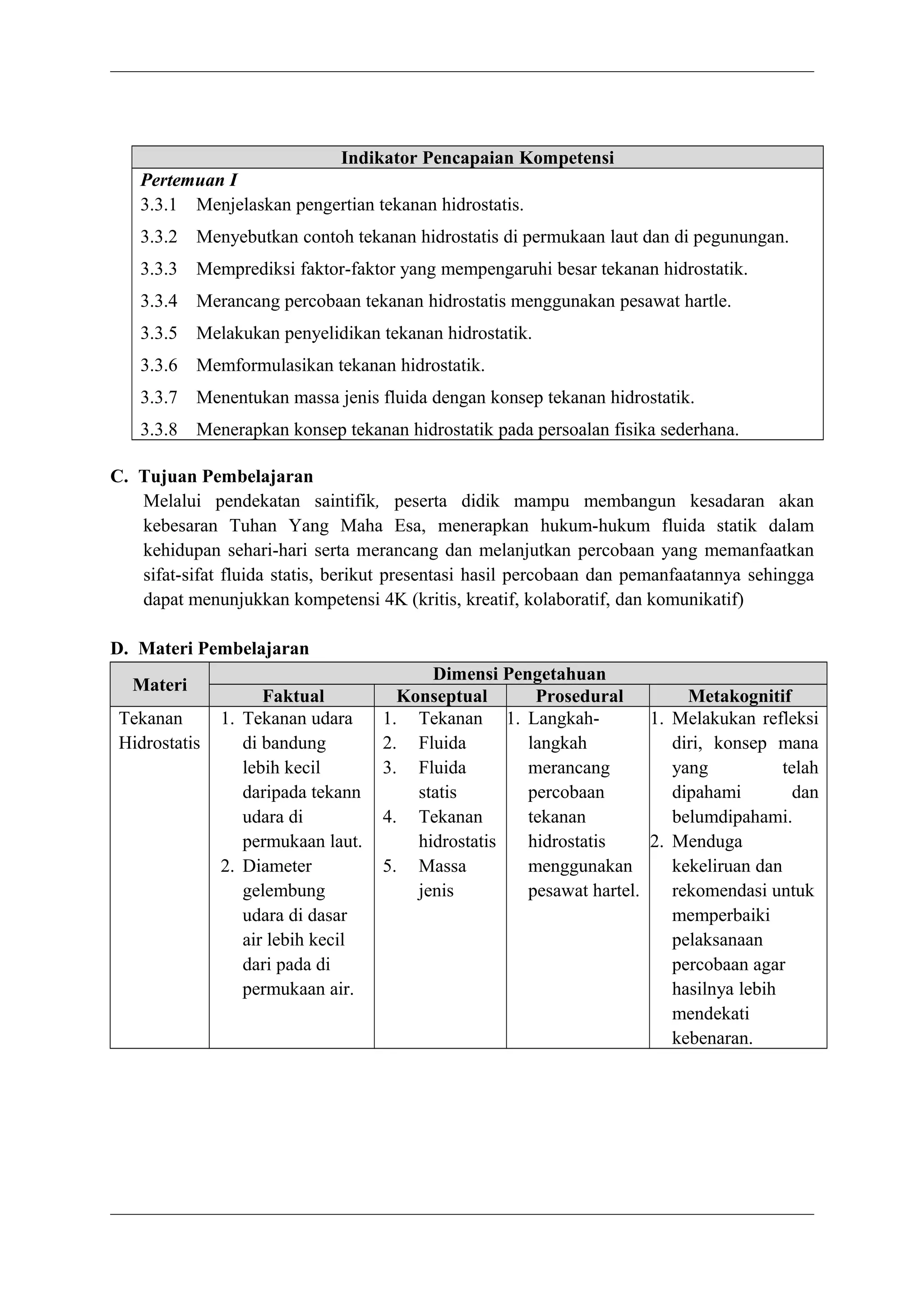 2. rpp dan penilaian kd 3.3 fluida statis tekanan hidrostatis | DOC