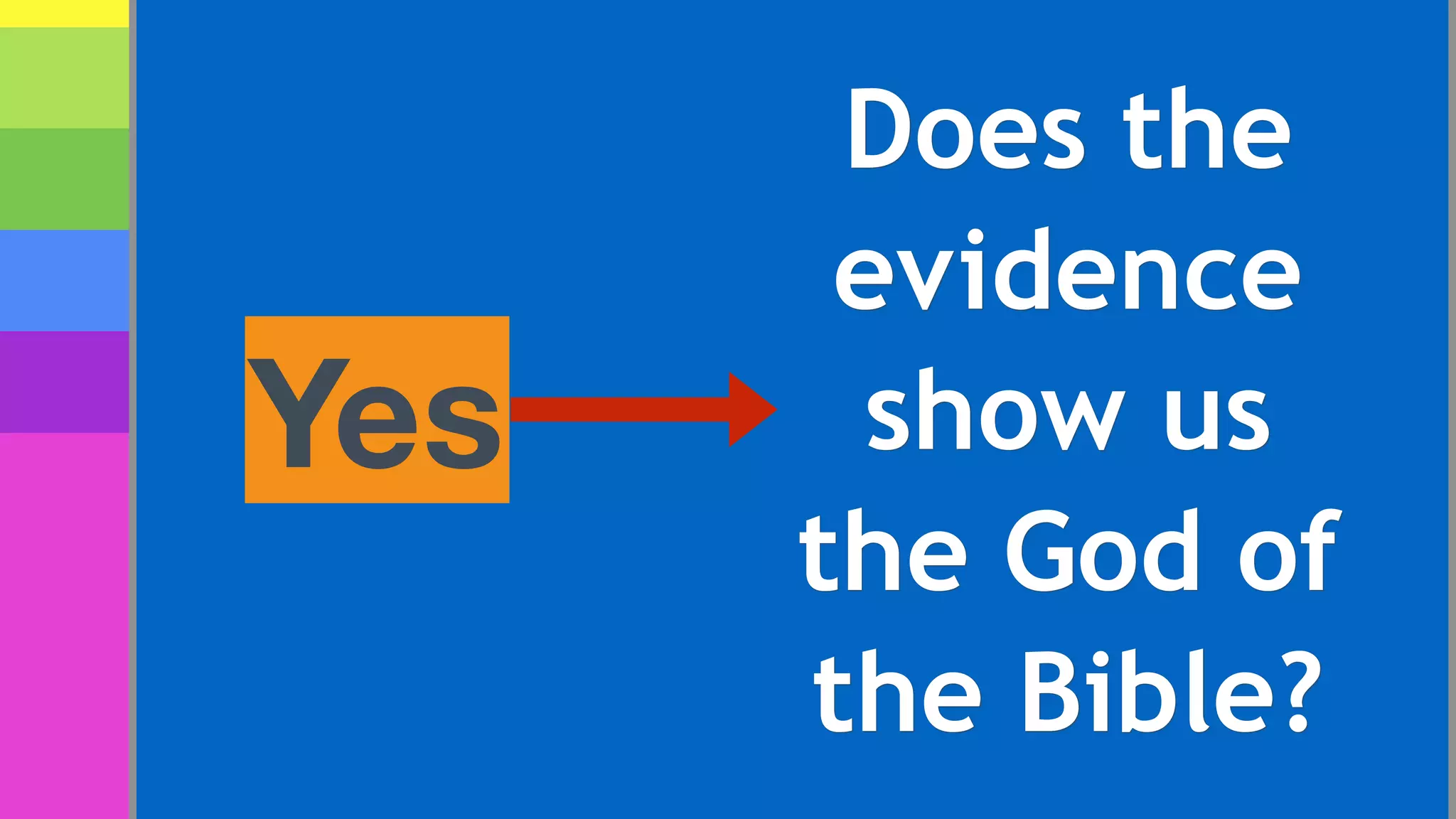 Yes
Does the
evidence
show us
the God of
the Bible?
 
