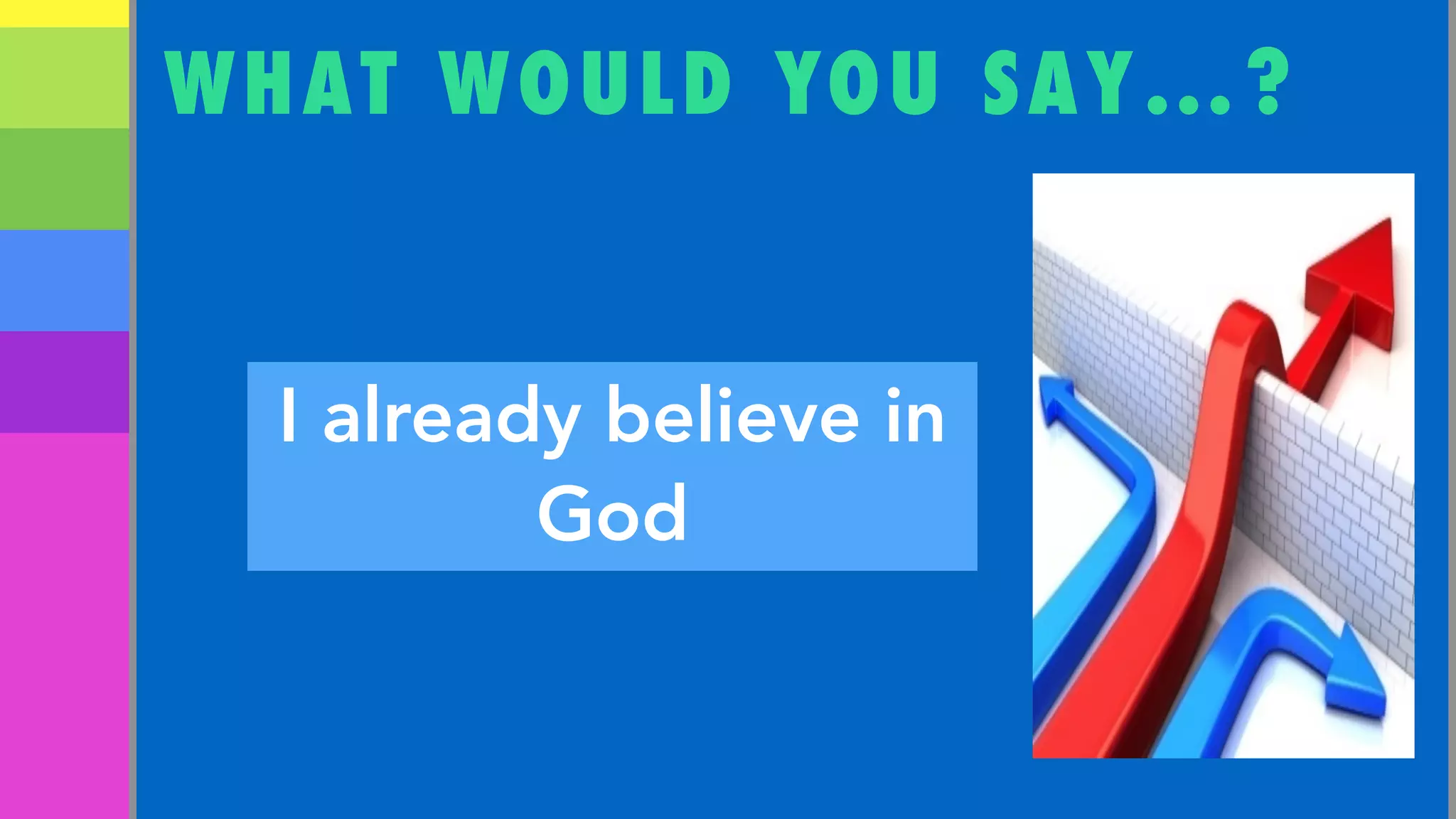 WHAT WOULD YOU SAY…?
I already believe in
God
 