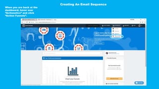 When you are back at the
dashboard, hover over
“Actionetics” and click
“Action Funnels”.
Creating An Email Sequence
 