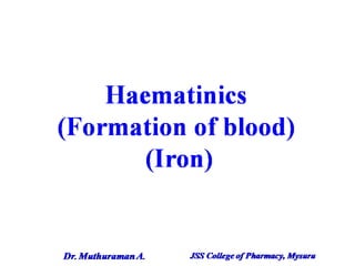 2.1.2 haematinics, anticoagulants and haemostatic agents