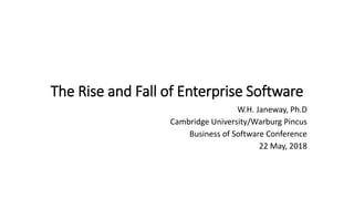 The Rise and Fall of Enterprise Software
W.H. Janeway, Ph.D
Cambridge University/Warburg Pincus
Business of Software Conference
22 May, 2018
 