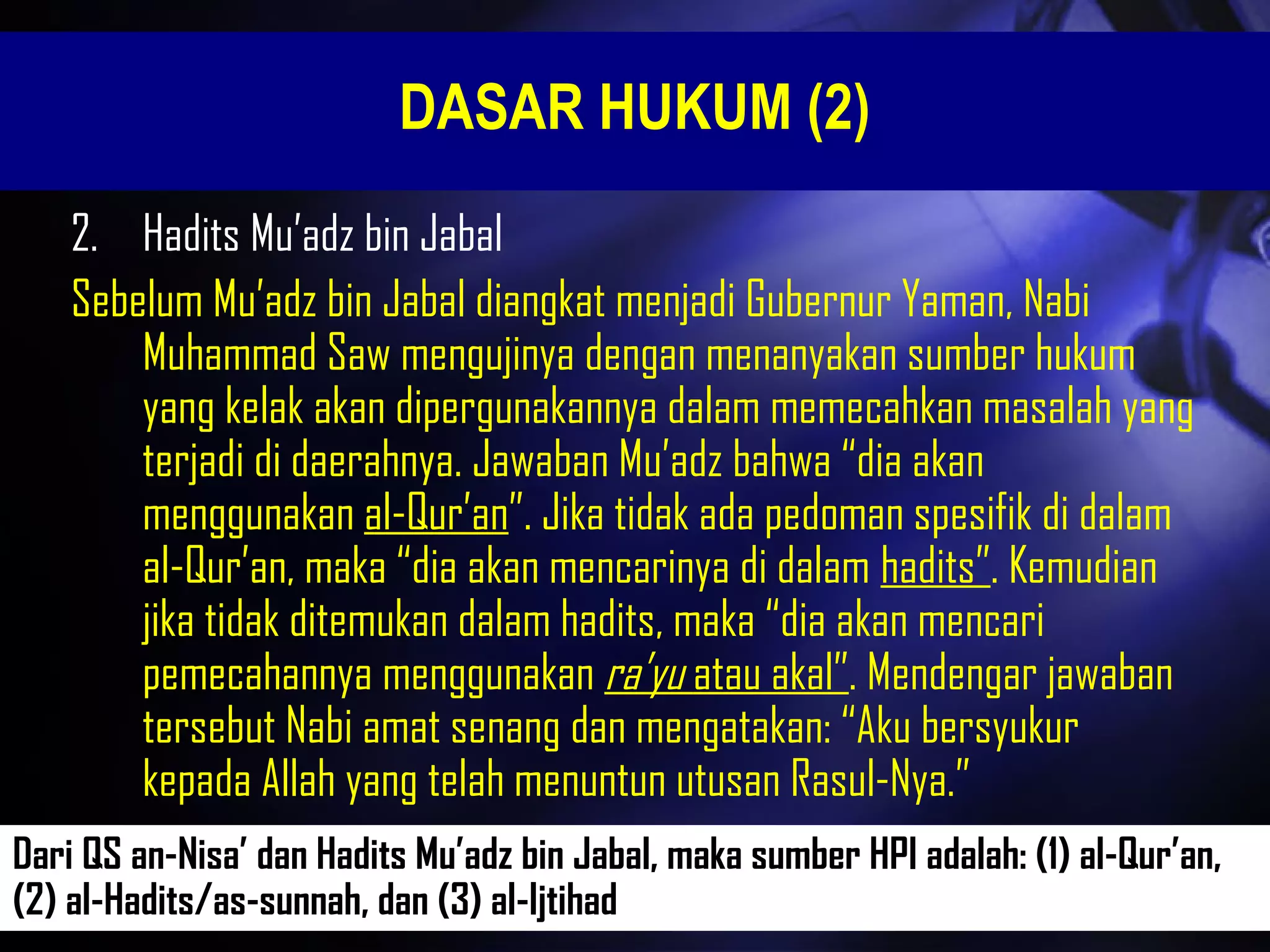 Sumber Dasar Pengaturan Hukum Pidana Islam | PPT