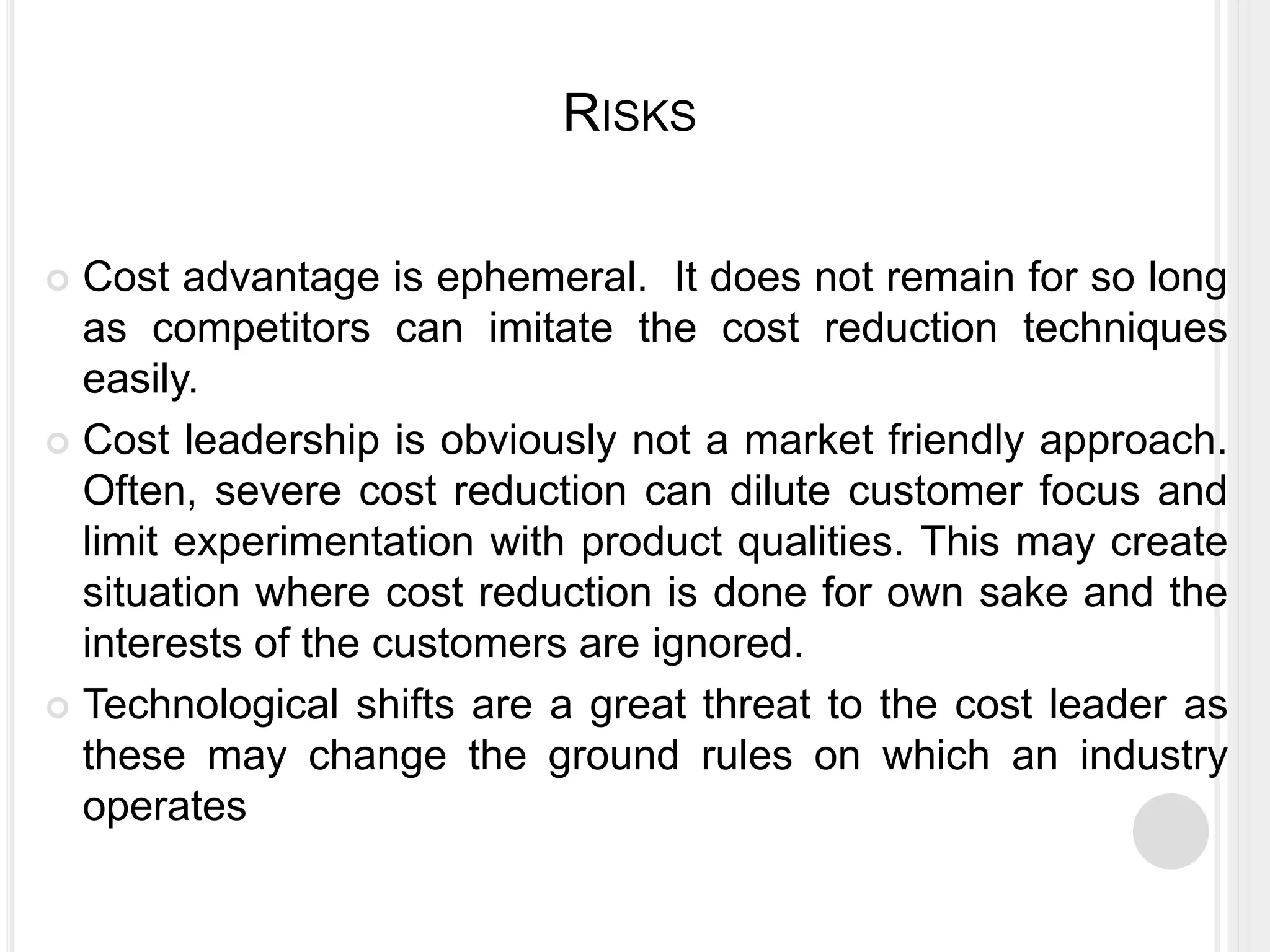 The Typical Risks Of A Cost Leadership Strategy Include Cost leadership strategy | PPT