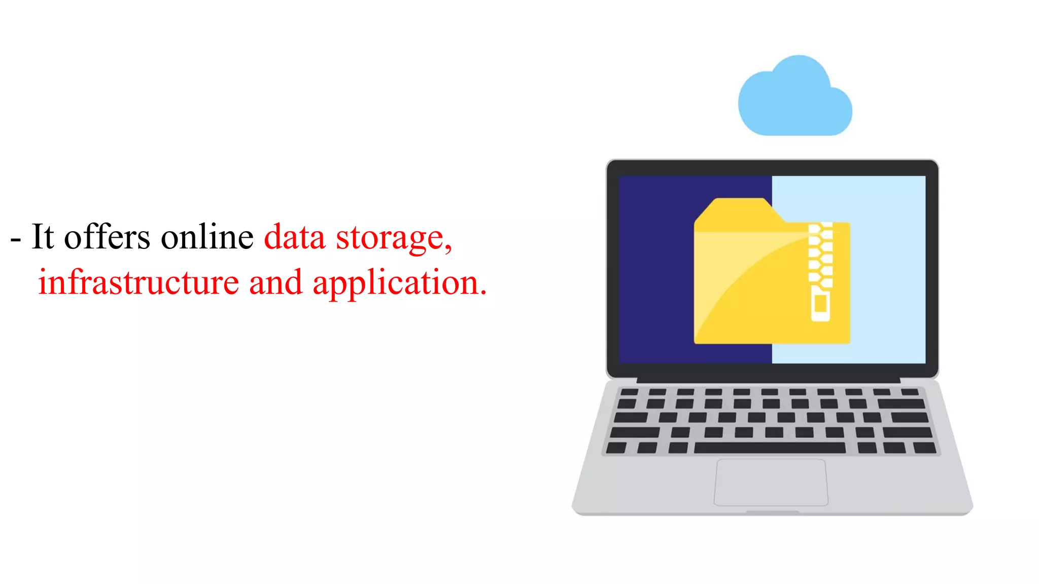 - It offers online data storage,
infrastructure and application.
 