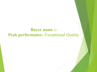 Buyer name :-
Peak performance- Exceptional Quality
 