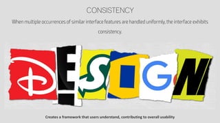 CONSISTENCY
Creates a framework that users understand, contributing to overall usability
 