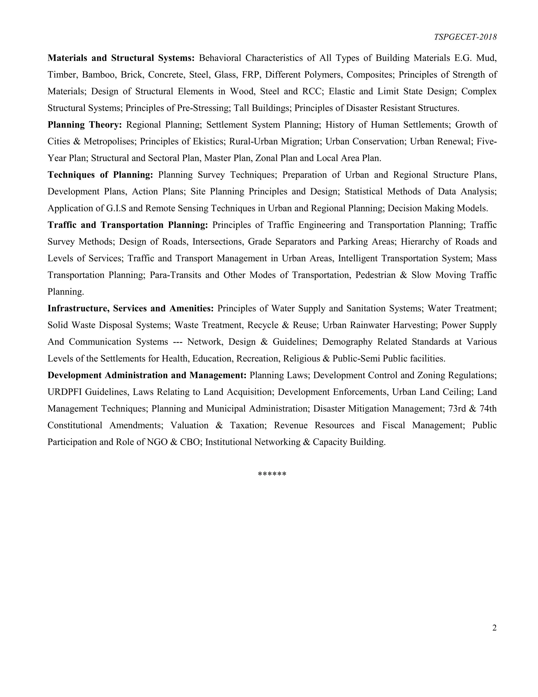 TS PGECET Architecture 2018 Syllabus | PDF
