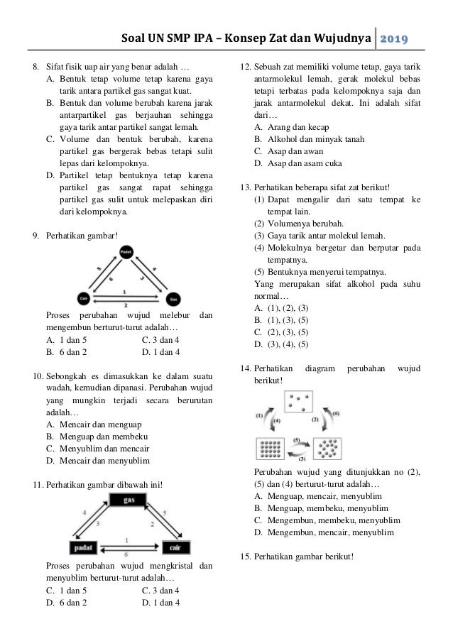 Soal Un Zat Dan Wujudnya