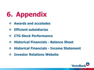  Awards and accolades
 Efficient subsidiaries
 CTG Stock Performance
 Historical Financials - Balance Sheet
 Historical Financials - Income Statement
 Investor Relations Website
6. Appendix
32
 