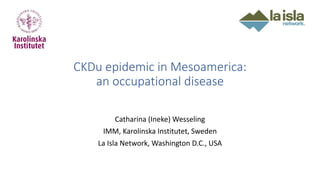 CKDu epidemic in Mesoamerica:
an occupational disease
Catharina (Ineke) Wesseling
IMM, Karolinska Institutet, Sweden
La Isla Network, Washington D.C., USA
 