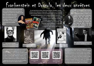 Frankenstein et Dracula, les deux ancêtres
Bra Stoker, à Du li e et ort à
Lo dres e , a crit D a ula, paru e
et rapide e t adapt au th âtre et au
ci a. Si d’autres r cits va piri ues
existaie t d jà The Va py e de
Polidori e , L’Et a ge des
Ca pathes de Karl Vo Wachs a e
, Le Château des Ca pates de
Jules Ver e e … , c’est ie
Dracula ui ar uera le plus
l’i agi aire va piri ue.
Le o du co te s’i spire de celui d’u seig eur de
Tra s lva ie du XVe si cle, Vlad Tepes ou Vlad Dracul d ago
ou dia le e rou ai . Le Dracula de Stoker est u va pire
i ortel ui se ourrit de sa g et poss de certai s pouvoirs
sur aturels. Il redoute l’ail, les hosies et les cruciix, e se
rel te pas da s les iroirs et doit viter la lu i re du soleil.
Co traire e t à l’i agi aire actuel, il ’est aucu e e t
s duisa t et est d crit co e u e « ute », u « d o ». Il
est oppos au Docteur Va Helsi g, perso age do t la
otori t devie dra pres ue gale à celle du va pire.
Bela Lugosi da s le il D a ula de ,
troisi e adaptaio du ro a .
Mar Shelle - passe l’ t
da s la villa Diodai pr s du Lac L a e
co pag ie des po tes Perc Shelle et Lord
B ro , ui propose ue chacu
crive u e histoire de fa tô e.
Mar crit F a ke stei et le
P o th e ode e, u texte à
la fois id le au ro a gothi ue
et pr curseur de la scie ce-
icio .
Victor Fra ke stei est u sava t suisse ui se co sacre
corps et â e au projet pro th e de cr er la vie. Il
parvie t à faire vivre u tre surhu ai asse l à parir
de chairs ortes, ais d’aspect repoussa t. Terroris par
sa cr ature, il pre d la fuite. Rejet par le docteur et la
soci t , le o stre cherche la ve gea ce ais est aussi
u e cr ature alheureuse ui s’excla e au chapitre :
« A uel poi t dois-je do t e haï, oi do t le alheu
d passe elui de toutes les atu es viva tes ! »
Boris Karlof, i terpr te
e l ai ue de la cr ature, ici da s
La Fia e de F a ke stei e .
Ce so t peut- tre les deux ro a s ue l’o peut co sid rer co e
i iiateurs de la lit rature d’ pouva te : F a ke stei ou le P o th e
ode e de Mar Shelle et D a ula de Bra Stoker. Ces deux œuvres
so t des r cits pistolaires r cit co pos de letres, extraits de
jour aux, etc. . Elles o t ourri l’i agi aire de
o reux aristes depuis leur paruio
ci astes, ro a ciers, po tes… et o t
gale e t p tr la culture populaire : tout
le o de co aît Dracula et le o stre de
Fra ke stei , des cr atures ui o t
« va piris » leurs auteurs, ie oi s
co us.
Adaptaio
radiopho i ue de D a ula
Fra ce culture, Sa edi
oir
Illustraio du fro ispice de
l’ diio de
Couverture de l’ diio de
Comics adapté de Frankenstein et ai he du
ilm Dracula de 1931. Do ai e pu li .
Le ro a de Bra Stoker
e pdf.
Le ro a de Mar Shelle
e pdf.
 