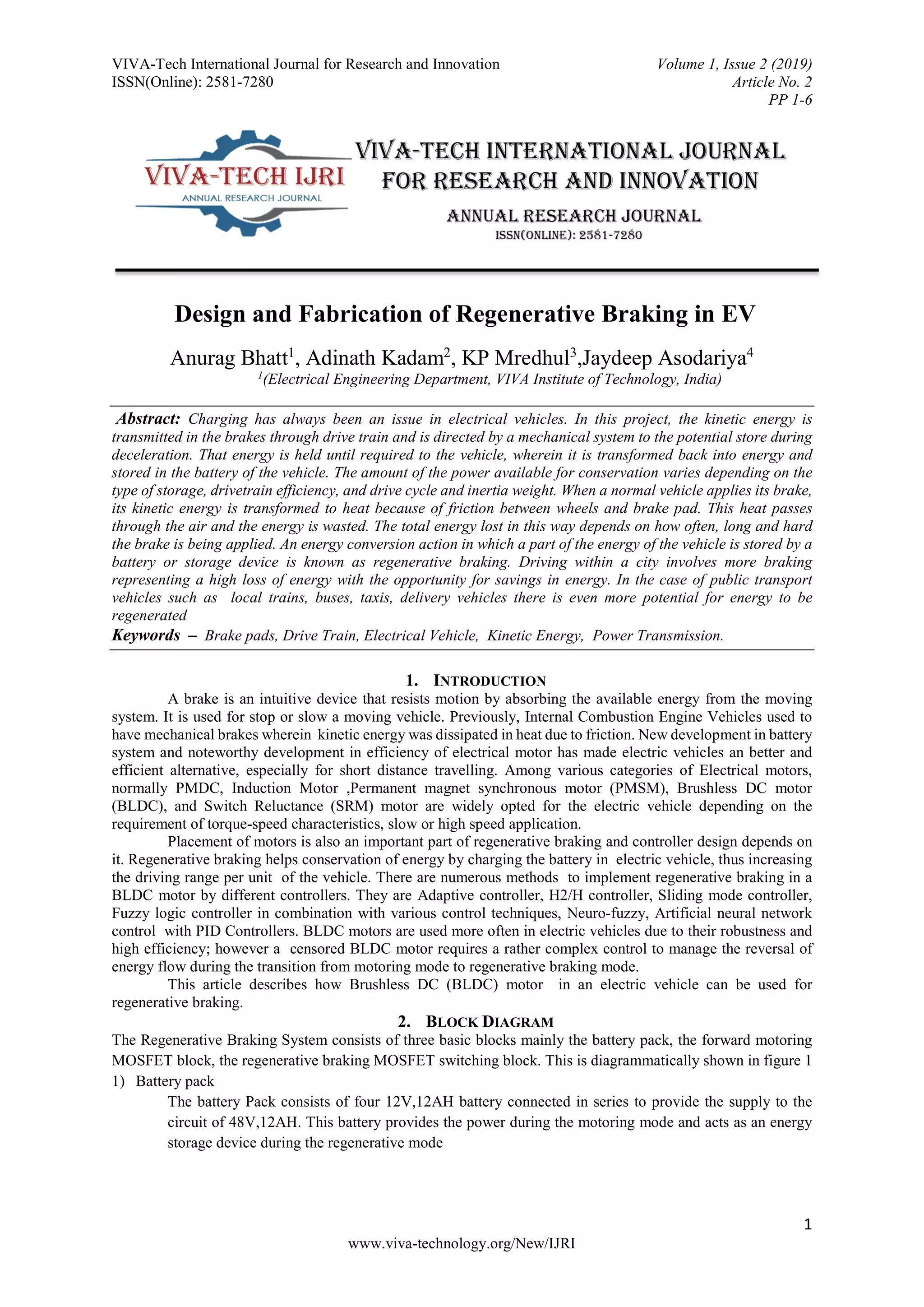 Design and Fabrication of Regenerative Braking in EV | PDF