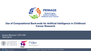Use of Computational Back-ends for Artificial Intelligence in Childhood
Cancer Research
H2020 EU PROJECT | Topic SC1-DTH-07-2018 | GA: 826494
Ignacio Blanquer | UPV-I3M
16/07/2019
 
