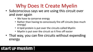 Link Profit System Training
Why Does It Create Myelin
• Subconscious says we are using this circuit over
and over again
• We have to conserve energy
• Rather than having to consciously fire off circuits (too much
energy)
• A lipid protein is put over the circuits called Myelin
• Myelin is put over the circuit so it fires off easier
• That way, you can fire circuits without expending
energy
 