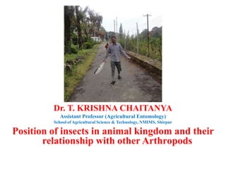 Dr. T. KRISHNA CHAITANYA
Assistant Professor (Agricultural Entomology)
School of Agricultural Science & Technology, NMIMS, Shirpur
Position of insects in animal kingdom and their
relationship with other Arthropods
 