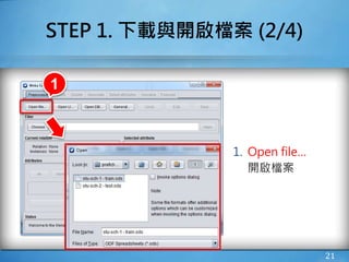 STEP 1. 下載與開啟檔案 (2/4)
1. Open file…
開啟檔案
21
1
 