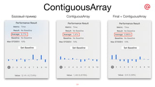 ContiguousArray
54
Базовый пример ContiguousArray Final + ContiguousArray
 