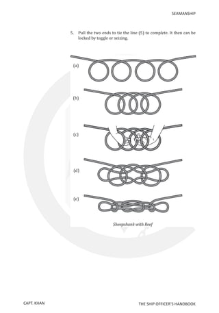 CAPT. KHAN THE SHIP OFFICER’S HANDBOOK
SEAMANSHIP
5.	Pull the two ends to tie the line (5) to complete. It then can be
locked by toggle or seizing.
 