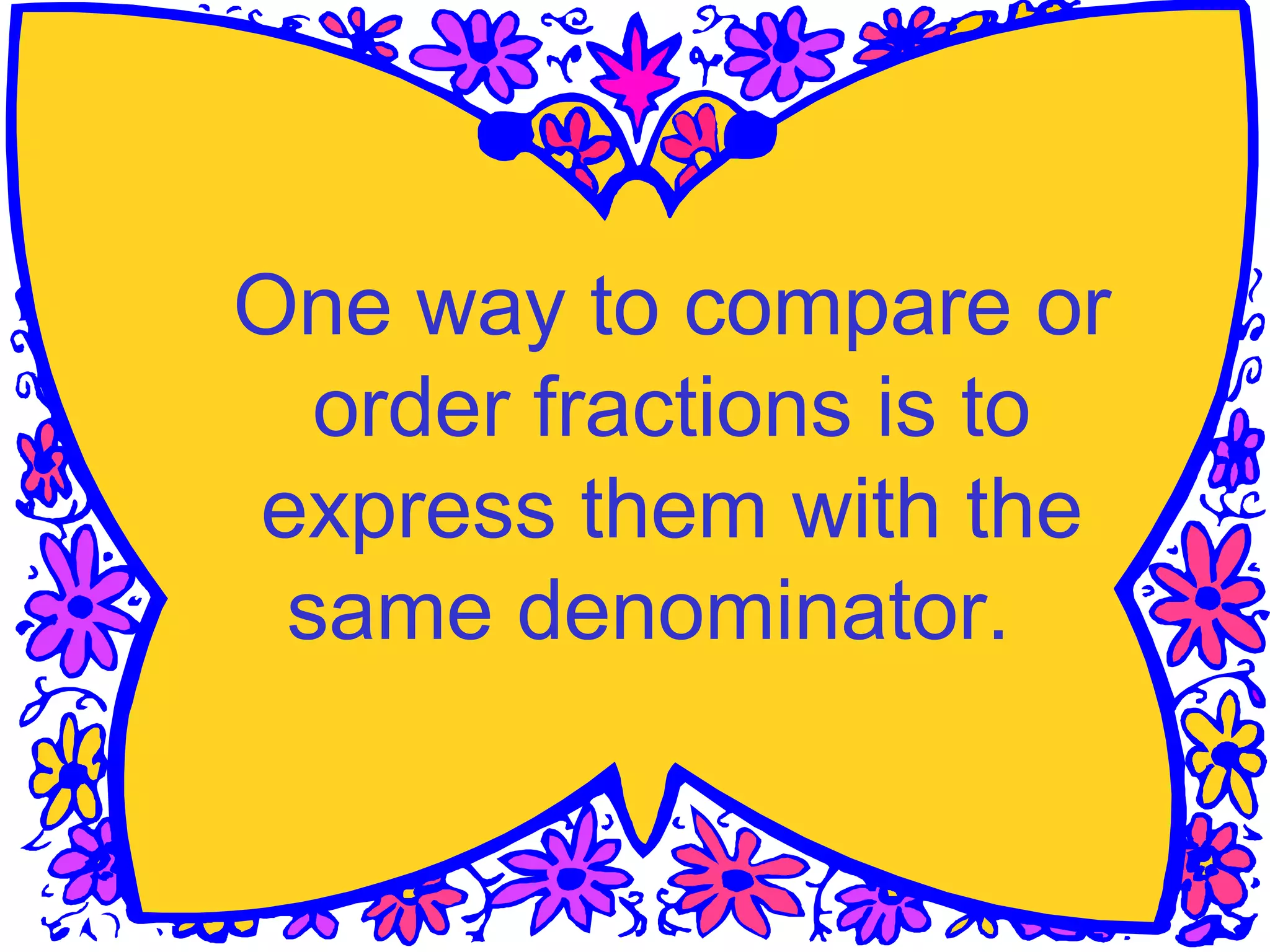 One way to compare or
order fractions is to
express them with the
same denominator.
 