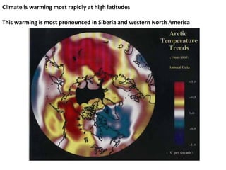 Climate is warming most rapidly at high latitudes

This warming is most pronounced in Siberia and western North America
 