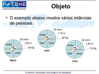 Objeto
• O exemplo abaixo mostra várias intâncias
  de pessoas.
 