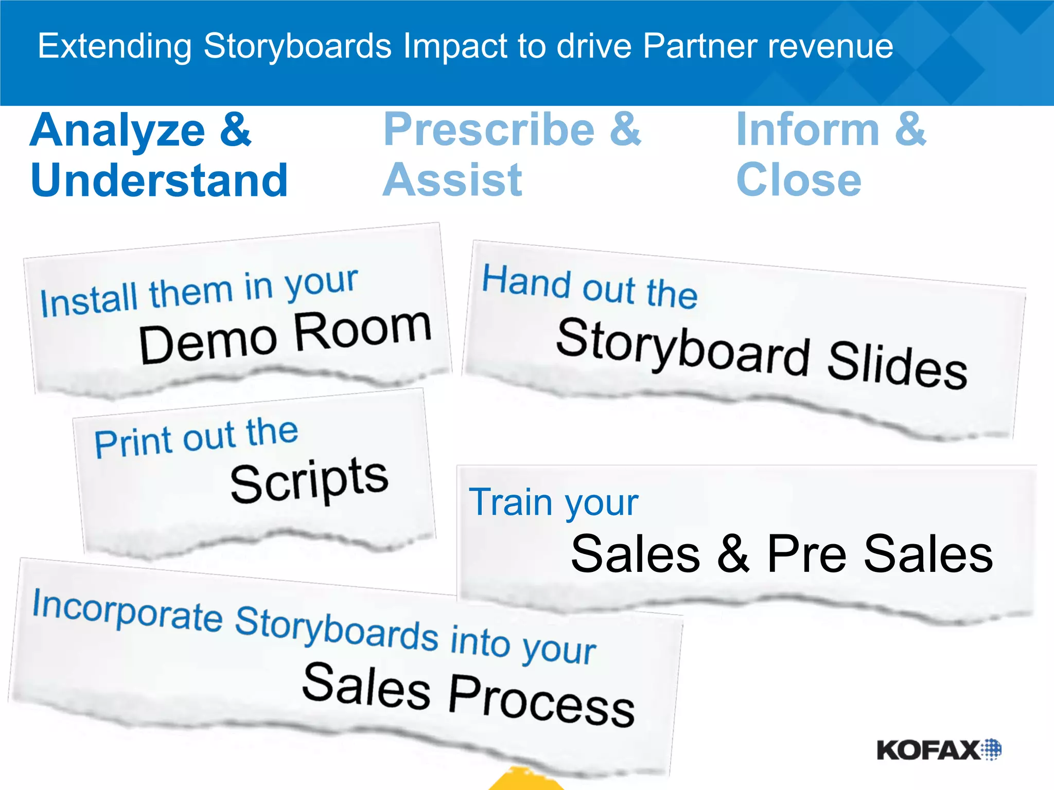 Extending Storyboards Impact to drive Partner revenue

Analyze &
Understand




                          Train your
                                Sales & Pre Sales
 