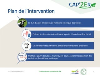 Plan de l’intervention
27 – 29 septembre 2023 1ères Biennales des Conseillers CAP’2ER®
2
Le B.A.-BA des émissions de métha...