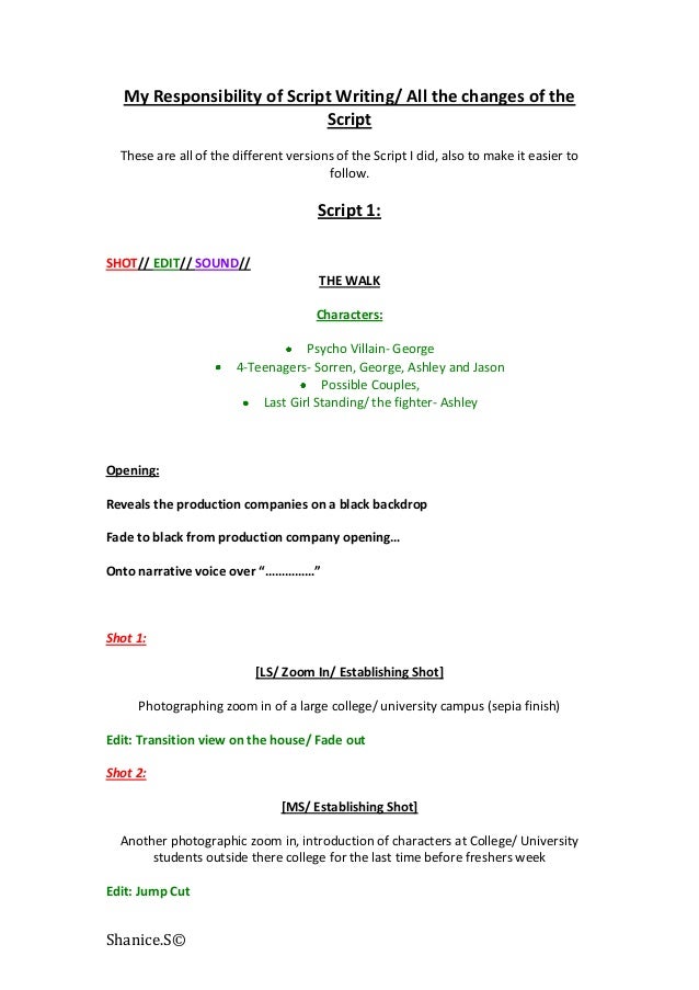 2.1 my responsibility of script writing changes