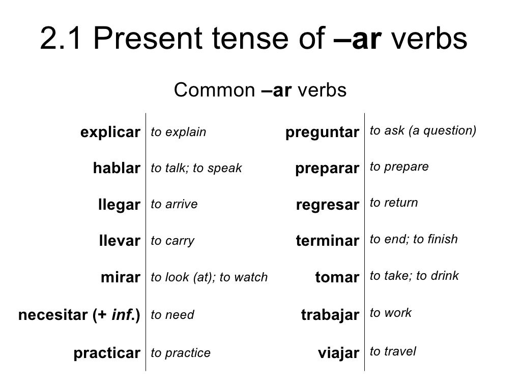 2 1 Present Tense Of Ar Verbs