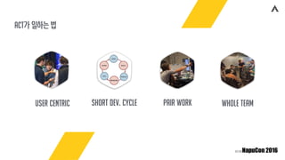 user centric Short Dev. Cycle pair work whole team
ACT가 일하는 법
 