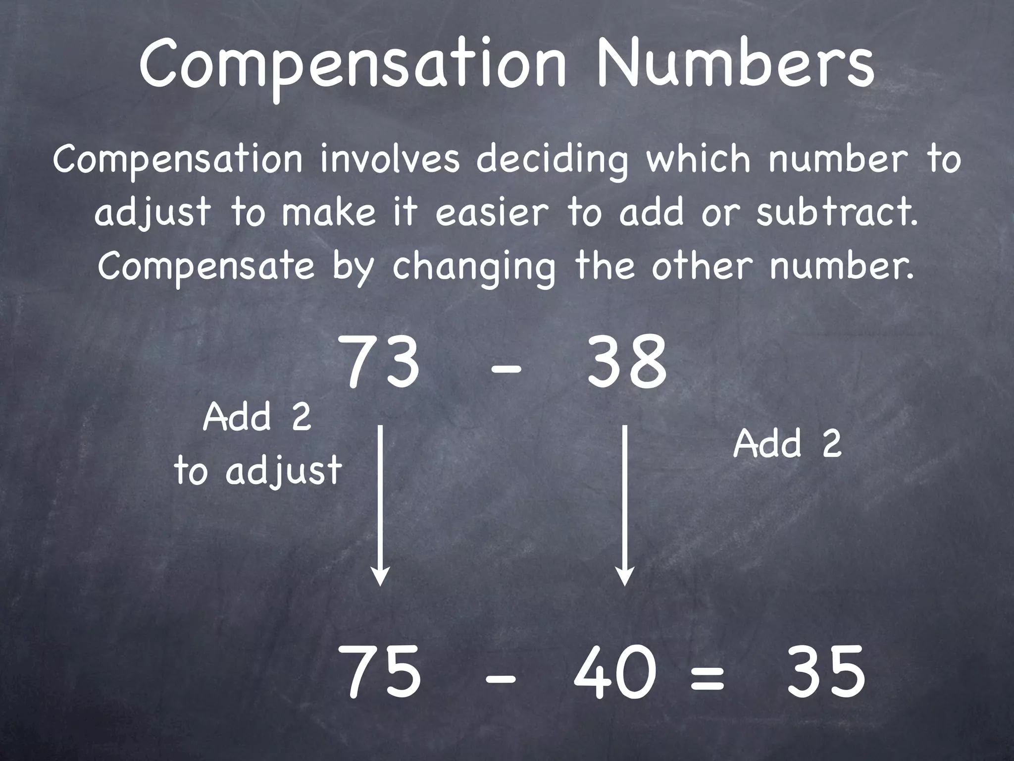 Compatible Numbers
  Compatible numbers are numbers that
     are easy to compute mentally.




19 + 25 + 11 =
 