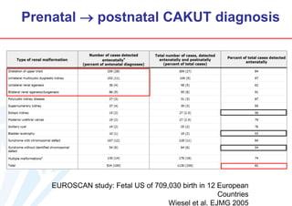 Prenatal  postnatal CAKUT diagnosis

EUROSCAN study: Fetal US of 709,030 birth in 12 European
Countries
Wiesel et al. EJMG 2005

 
