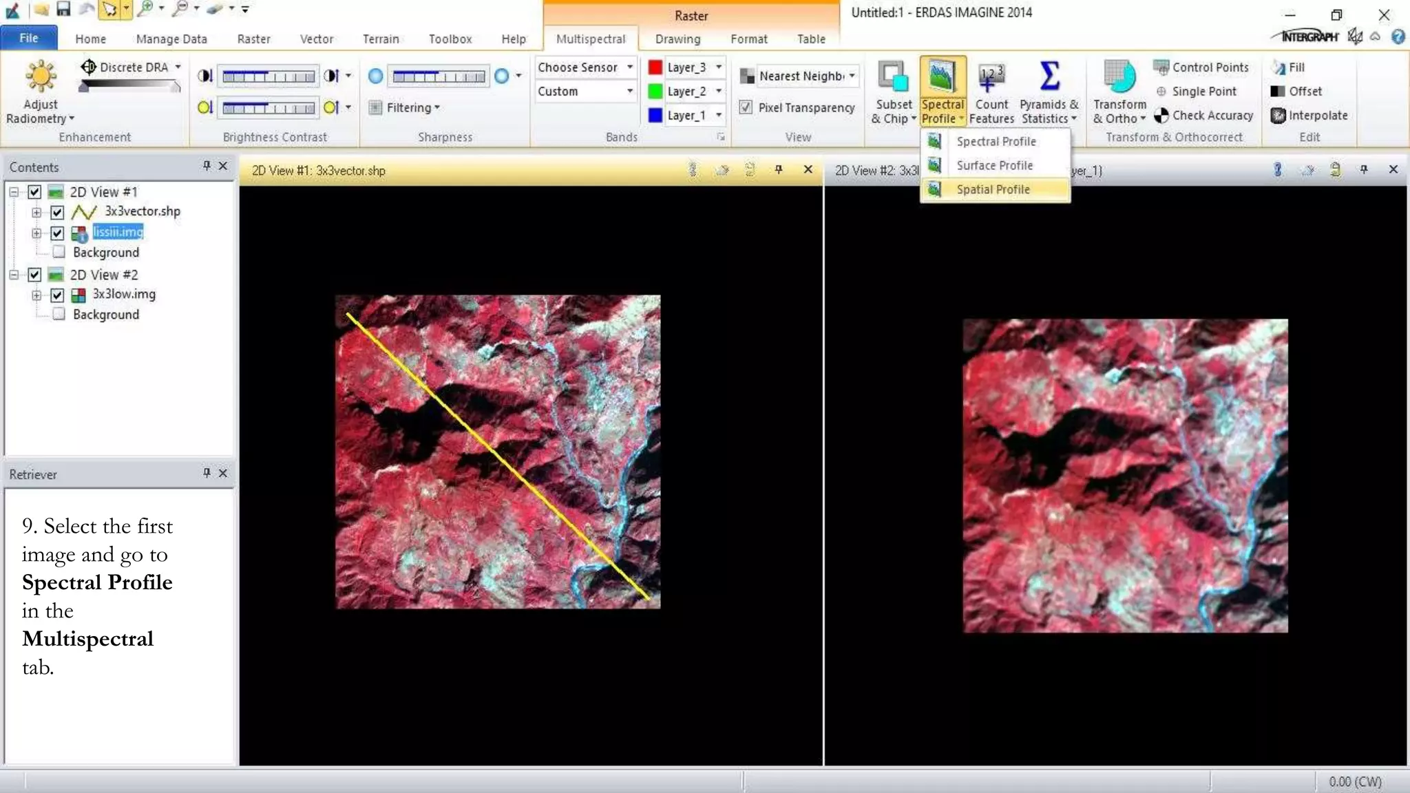 9. Select the first
image and go to
Spectral Profile
in the
Multispectral
tab.
 