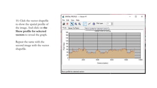 10. Click the vector shapefile
to show the spatial profile of
the image. And click on the
Show profile for selected
vectors to reveal the graph.
Repeat the same with the
second image with the vector
shapefile.
 