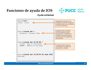 Direccionamiento IP 15
Funciones de ayuda de IOS
 