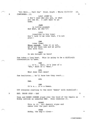 Supernatural 2.21 All Hell Breaks Loose: Part One Script