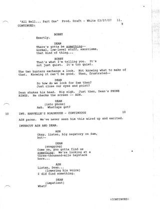 Supernatural 2.21 All Hell Breaks Loose: Part One Script