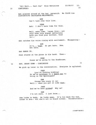 Supernatural 2.21 All Hell Breaks Loose: Part One Script