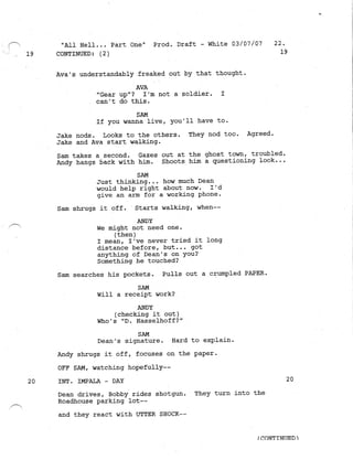 Supernatural 2.21 All Hell Breaks Loose: Part One Script