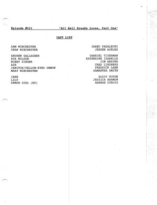 Supernatural 2.21 All Hell Breaks Loose: Part One Script