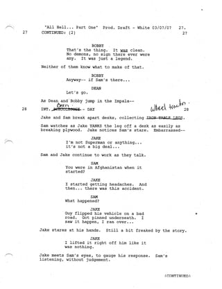 Supernatural 2.21 All Hell Breaks Loose: Part One Script