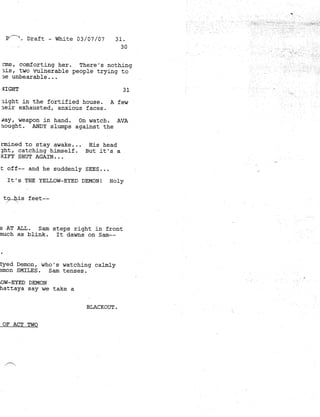 Supernatural 2.21 All Hell Breaks Loose: Part One Script