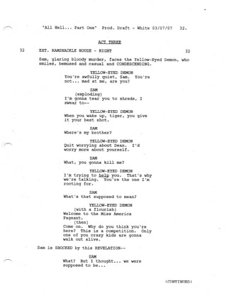 Supernatural 2.21 All Hell Breaks Loose: Part One Script