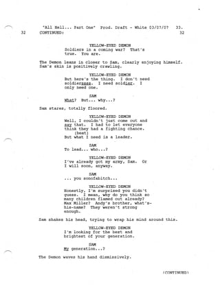 Supernatural 2.21 All Hell Breaks Loose: Part One Script