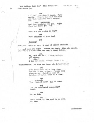 Supernatural 2.21 All Hell Breaks Loose: Part One Script