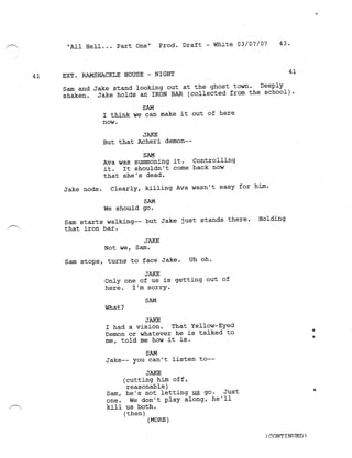 Supernatural 2.21 All Hell Breaks Loose: Part One Script