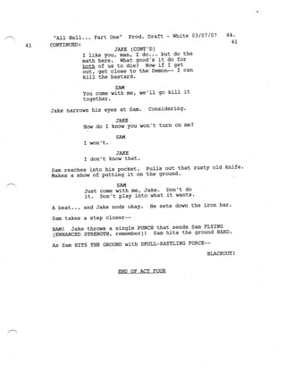 Supernatural 2.21 All Hell Breaks Loose: Part One Script