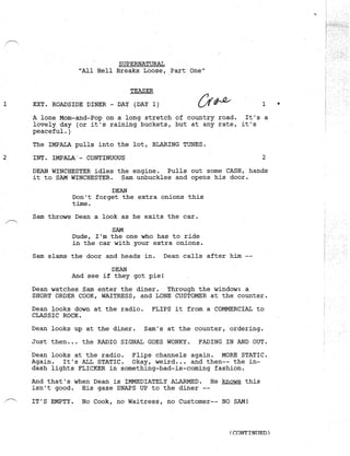 Supernatural 2.21 All Hell Breaks Loose: Part One Script