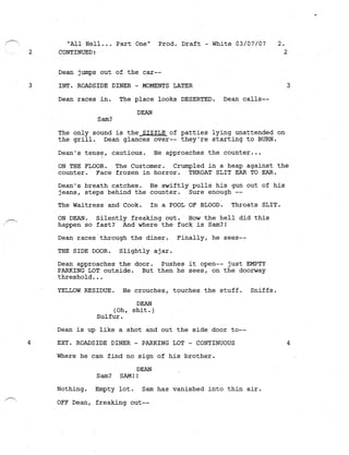 Supernatural 2.21 All Hell Breaks Loose: Part One Script